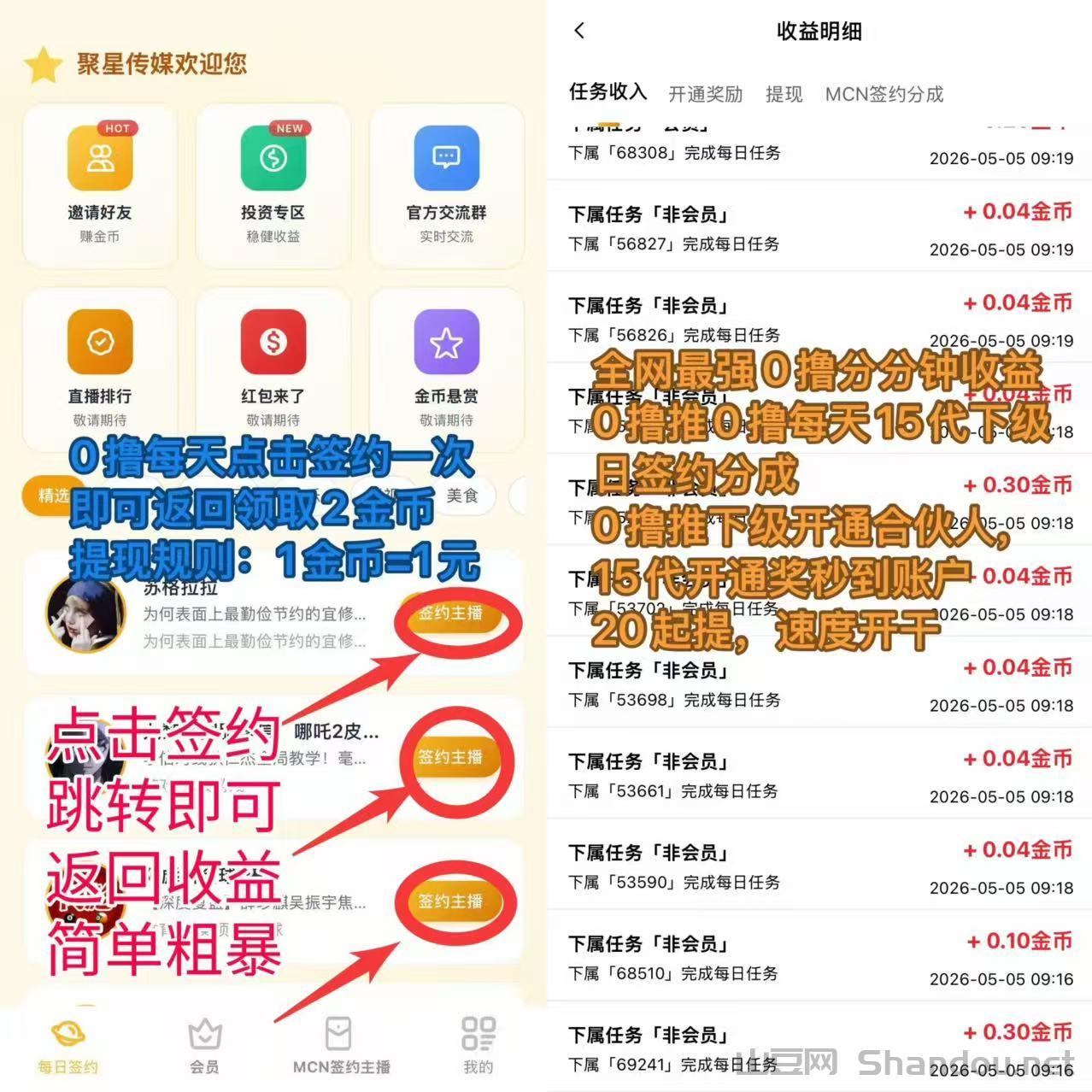 首码《聚星传媒》暴力0撸每天签约一次2金币无广告。